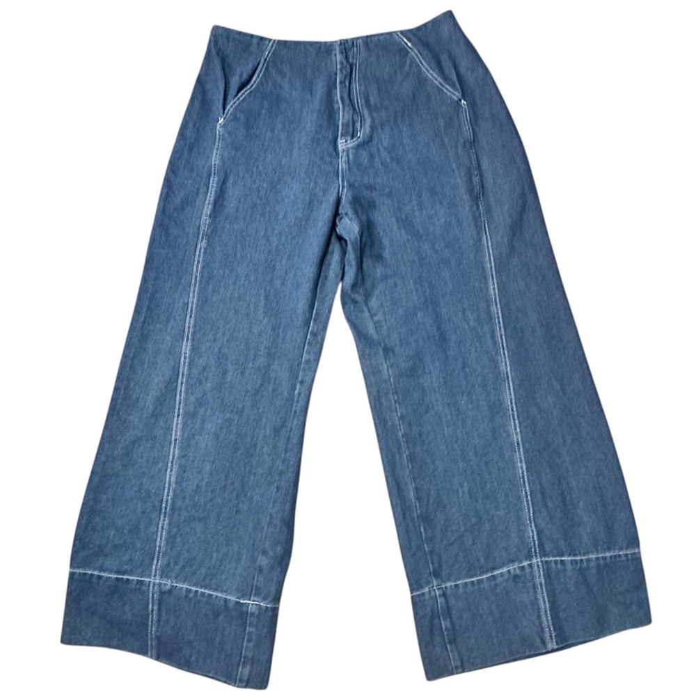 Cider Palazzo Jeans Women 0XL Blue Excellent Wide Leg Seam Denim